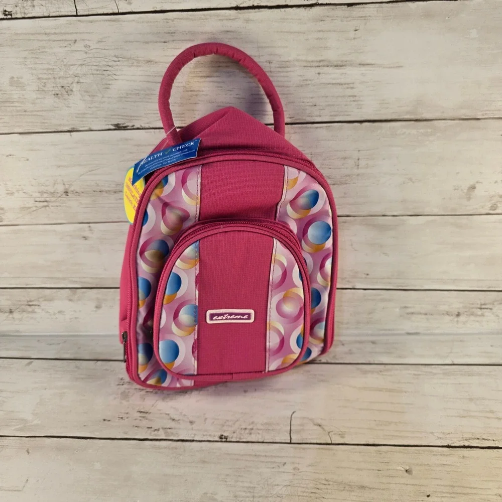 Extreme Pink Geometric Circle Insulated Lunch Bag and Matching Snack Pouch Set